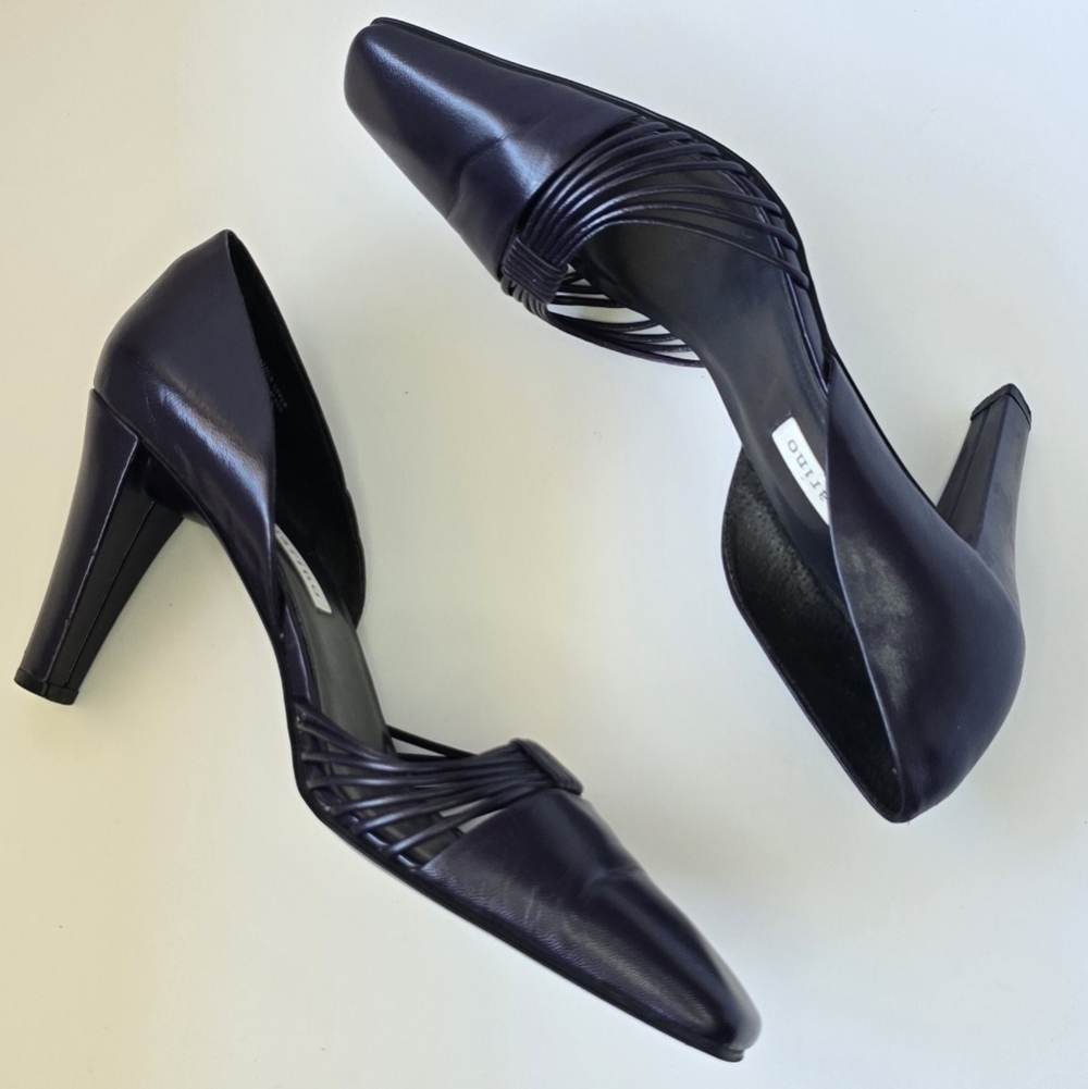 Ann Marino d'Orsay Plum Heels Square Toe Woven Strap Pumps Vintage Sz. 8.5 - Picture 4 of 11